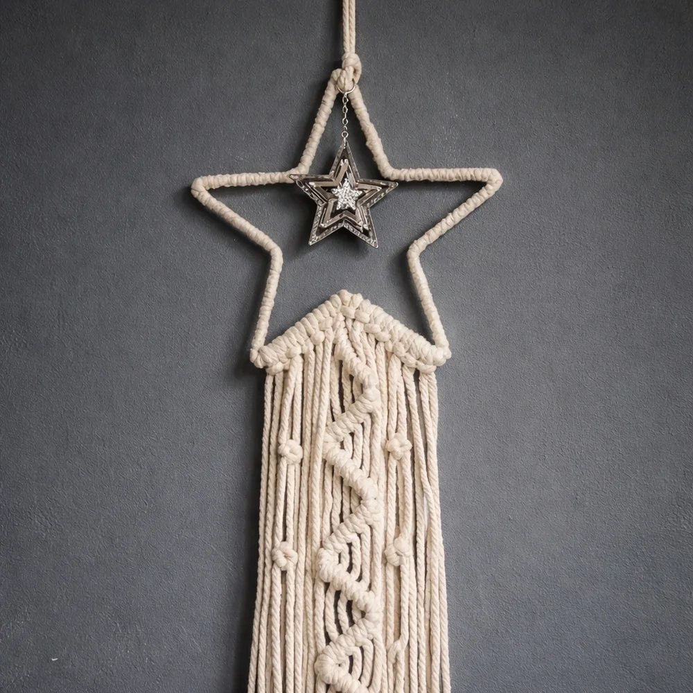 Handmade Cream Star Macrame Wall Hanging - Boho Home Decor new